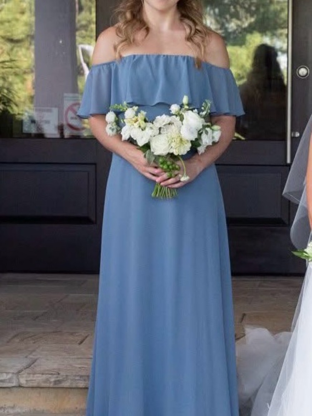 Off-Shoulder Blue Maxi Bridesmaid Dress